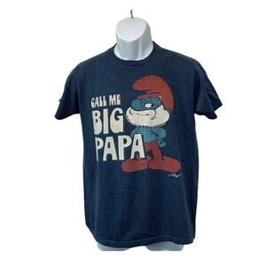 Smurfs Men's Size Medium "Call Me Big Papa" Blue Short Sleeve Crew Neck T-Shirt